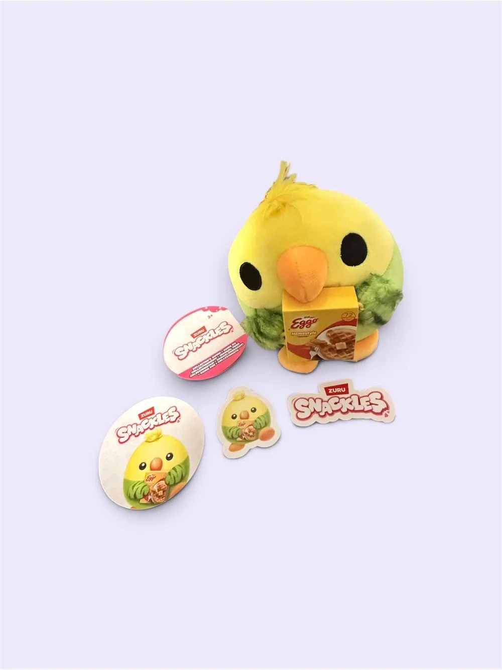ZURU Snackles Yellow & Green Budgie Plush Toy with Collectible Stickers open box